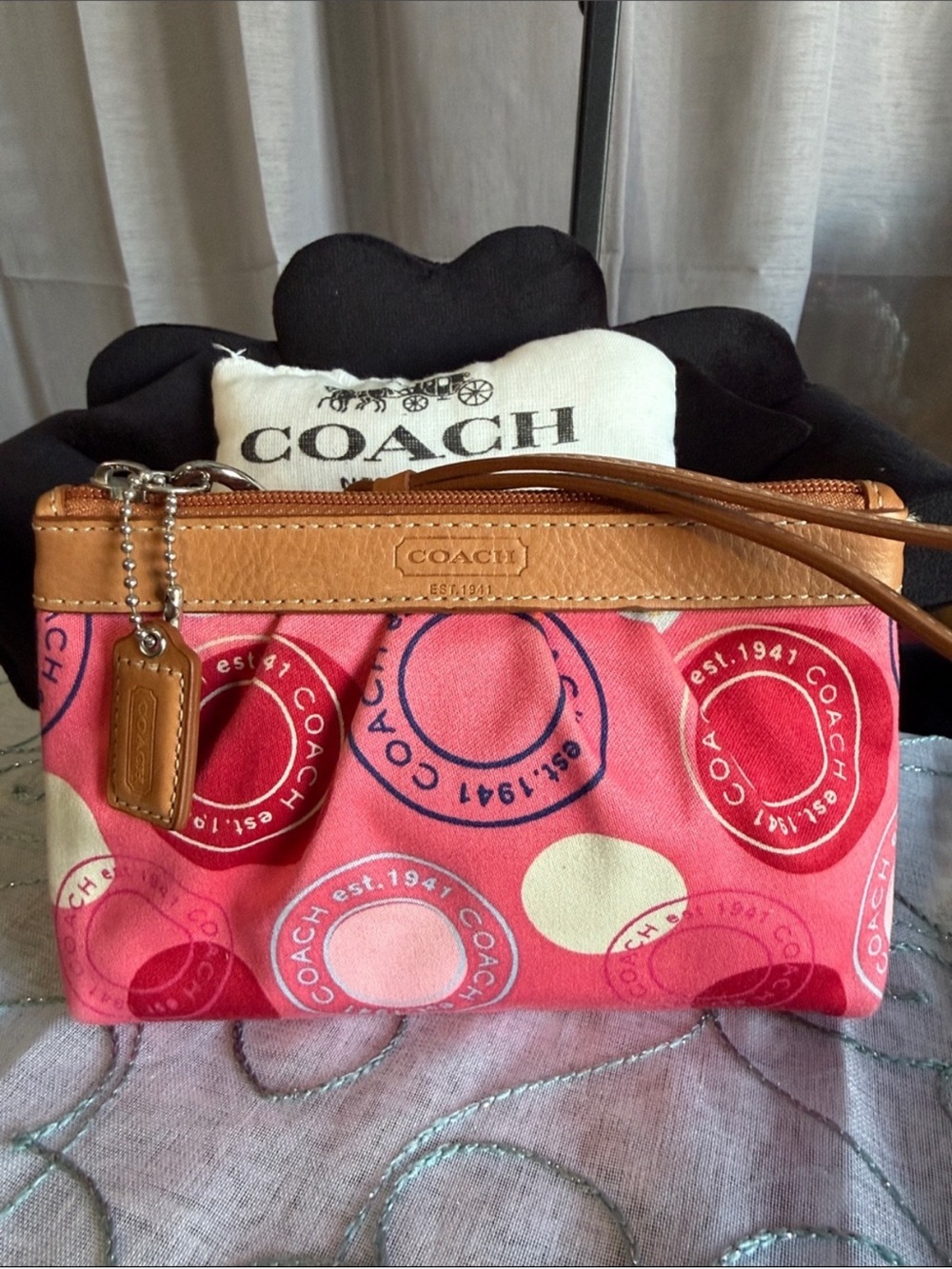 Coach āPassport Stampā Print Wristlet with Tan Trim